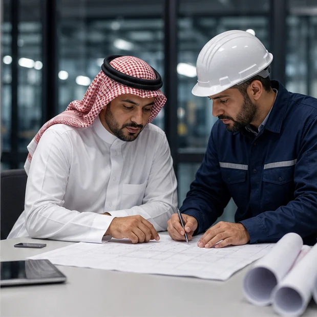 Taskif Gulf project team reviewing an industrial service scope